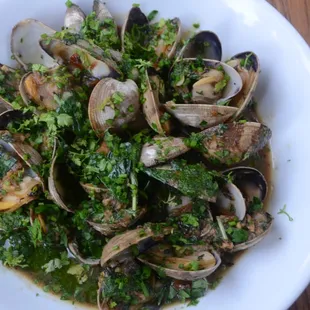 Totten Inlet Manila Clams with a Spicy Roasted Shallot Paste and Red Basil