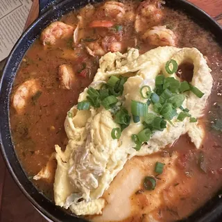 BBQ Shrimp New Orleans Breakfast with Creamy Grits and Two Farm Fresh Eggs