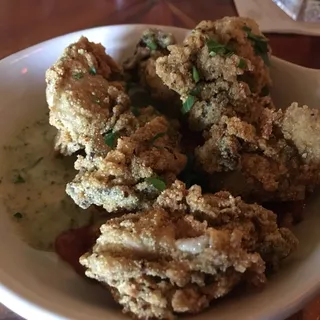 Fried Yearling Oysters Salad with Bacon Lardons Lyonnaise