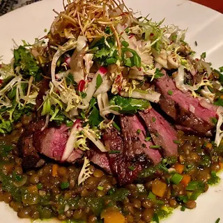 Anderson Ranch Grilled Lamb Leg Chimichurri over French Green Lentils de Puy with Butternut Squash