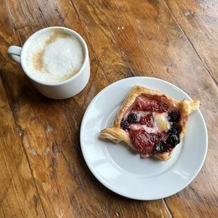 Mixed berry danish and a cappuccino