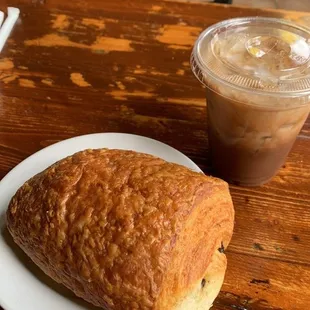 Pain au chocolat and iced mocha