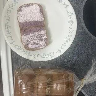 Ube bread with cream filling inside loaf