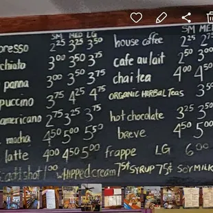 Coffee menu