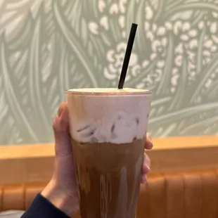 Iced mocha with strawberry cold foam