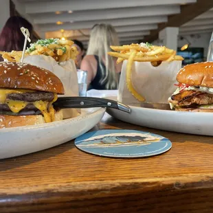 The Tower12 Burger, Truffle Fries, Beach City Fried Chicken Sandwich