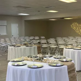 We set up the chairs and had them take their seat to their table and used simple lights in lieu of an alter but an alter would fit