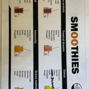 Smoothie menu