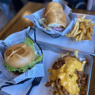 two trays of food on a table