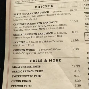 New menu and prices as of Feb. 14, 2022