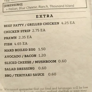 New menu and prices as of Feb. 14, 2022