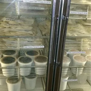 Frozen take home soups, pierogi, etc.