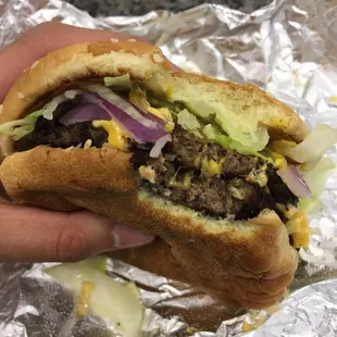 Cheeseburger and fries wit a can of your choice beverage.