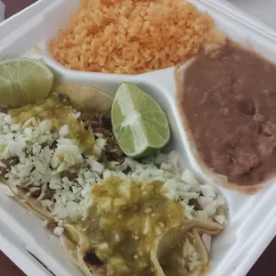 2 tacos combo plate with rice &amp; beans for $3.99