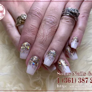 SNS Ombre White Glitter Coffin Nails  Solar Nails And Spa