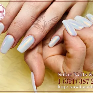 SNS White Chrome Coffin Nails  Solar Nails And Spa