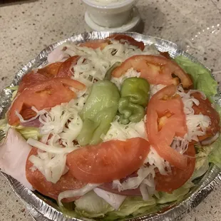 Antipasto salad was fresh. Ranch is not thick and pretty watered down.
