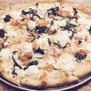 spinach, cheese, and bacon