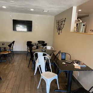 tables and chairs in a restaurant