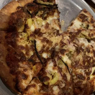 8 inch pizza shared and one piece is missing because my husband was quick on the draw!