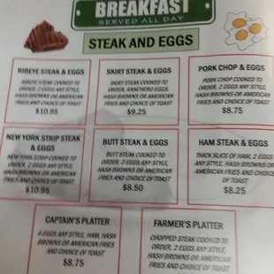 Breakfast menu
