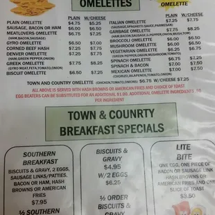 Breakfast menu