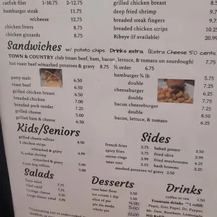 December 5th 2024 the main dinners and sandwiches and more