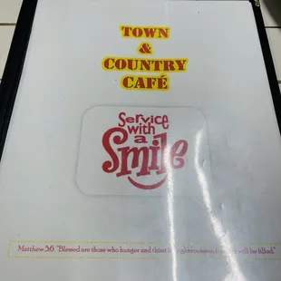 menu for town and country cafe