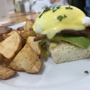 Bacon and avocado Benedict