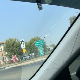 Cracked windshield on passenger side.