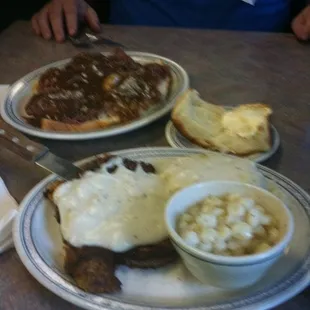 two plates of food on a table