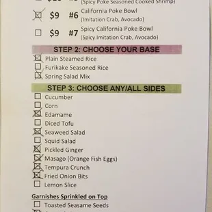 Order menu