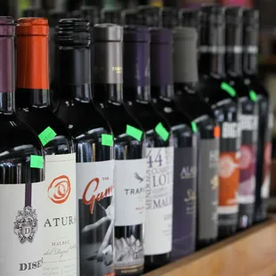 a row of wine bottles