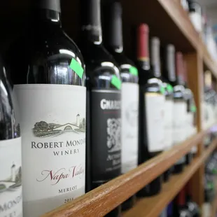 a row of wine bottles