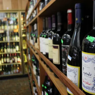 bottles of wine on shelves
