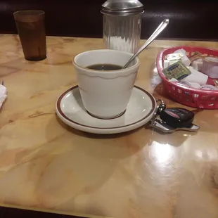 a cup of coffee on a table