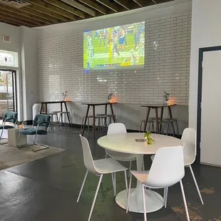 tables and chairs in a large room