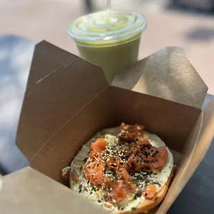 Smuices: energy rejuvenator  and half Lox bagel