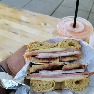 &quot;Frenchie&quot; Breakfast Sandwich w/ Ham, Egg, Cheese, Mustard &amp; Jam.
