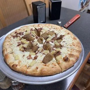 White Pizza with Eggplant, Bacon, and Pineapple