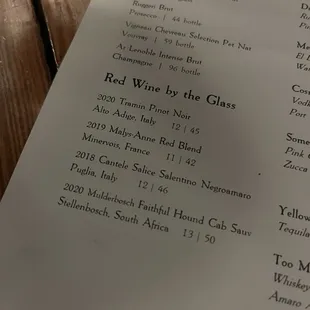 Wine list. Yummy French reds.