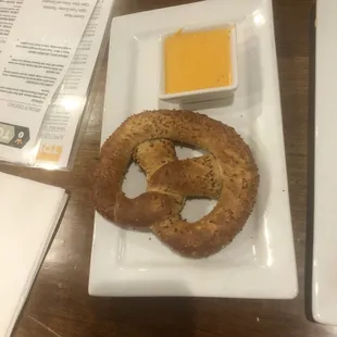 Pretzel and cheese. I&apos;m informed it was soft and delicious.