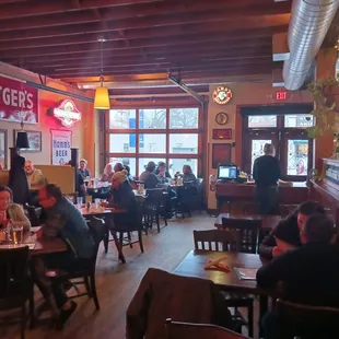 Dining area, garage door style windows
