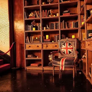 a chair with a british flag on it