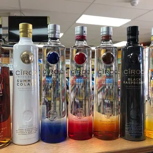 a row of bottles of liquor