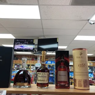 a variety of liquors on a shelf