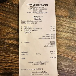 The bill, with no mention of the extra 4% tacked on.