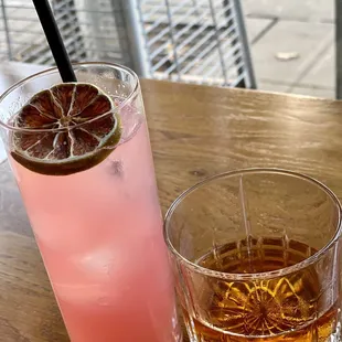 Hibiscus mule and East bay sazerac