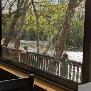 a view of a river through a window