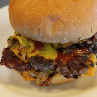 Double cheeseburger, delicious served hot.YUM